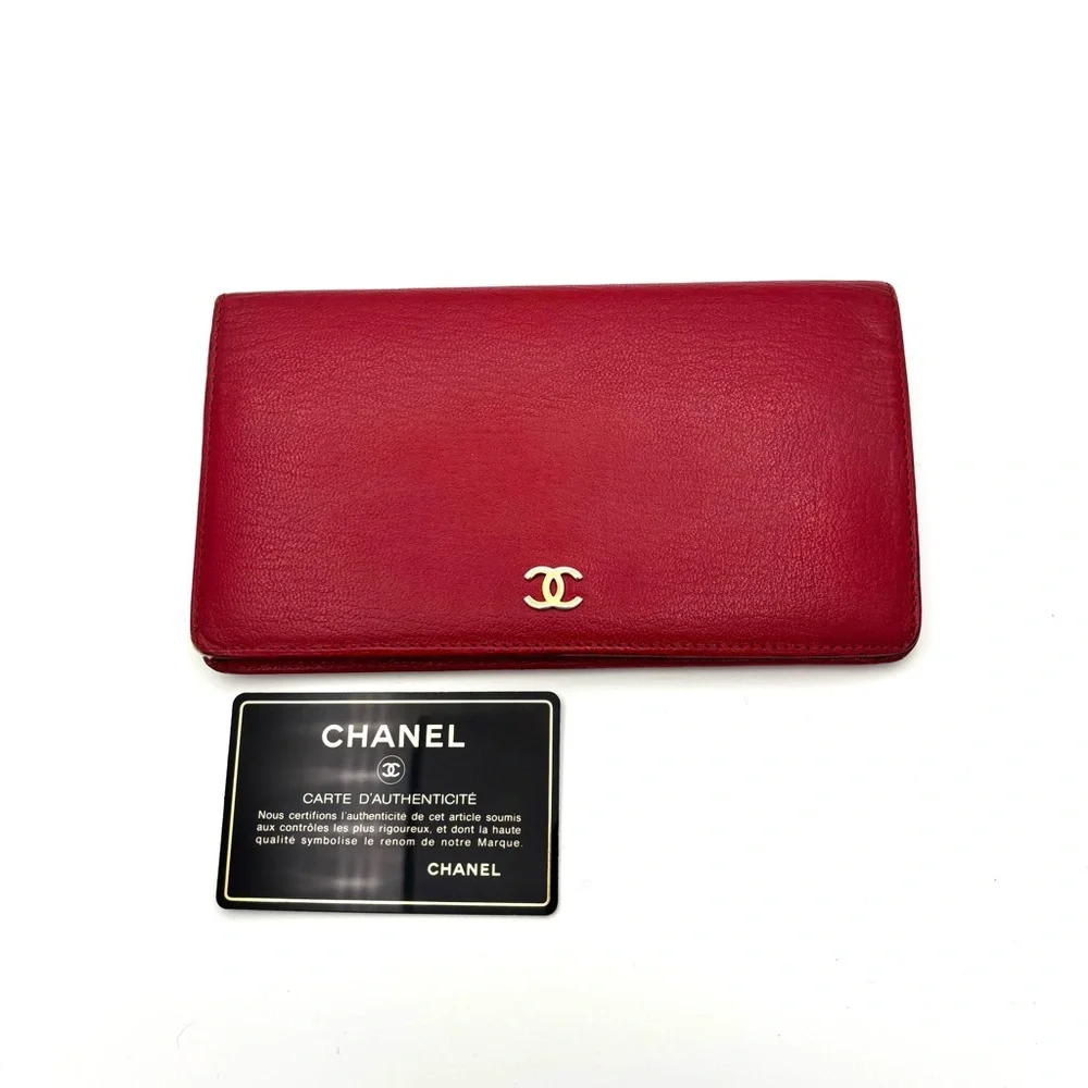 Chanel Red Grained Leather Wallet